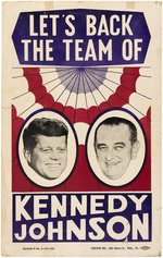 LET'S BACK THE TEAM OF KENNEDY JOHNSON 1960 CARDBOARD JUGATE POSTER.