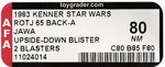 STAR WARS: RETURN OF THE JEDI (1983) - JAWA 65 BACK-A AFA 80 NM (2 BLASTERS, UPSIDE DOWN/CLEAR BLISTER).