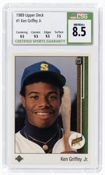 1989 UPPER DECK #1 KEN GRIFFEY JR. (HOF) ROOKIE CARD CSG 8.5 NM/MINT+.