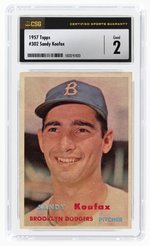 1957 TOPPS #302 SANDY KOUFAX (HOF) CSG 2 GOOD.