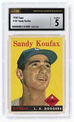 1958 TOPPS #187 SANDY KOUFAX (HOF) CSG 5 EXCELLENT.