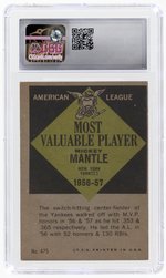 1961 TOPPS #475 MICKEY MANTLE '56-57 AL MOST VALUABLE PLAYER CSG 4 VG/EX.