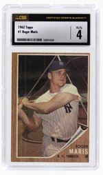 1962 TOPPS #1 ROGER MARIS CSG 4 VG/EX.