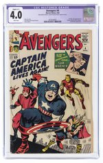 AVENGERS #4 MARCH 1964 CGC RESTORED 4.0 SLIGHT (C-1) VG (FIRST SILVER AGE CAPTAIN AMERICA).