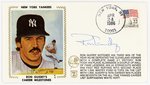 1986 RON GUIDRY SIGNED FIRST DAY COVER SILK CACHE "NEW YORK YANKEES RON GUIDRY'S CAREER MILESTONES".