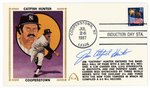 1987 CATFISH HUNTER (HOF) SIGNED FIRST DAY COVER SILK CACHE "COOPERSTOWN".