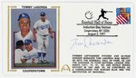 1997 TOMMY LASORDA (HOF) SIGNED FIRST DAY COVER SILK CACHE "COOPERSTOWN".