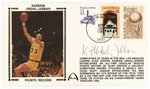 1989 KAREEM ABDUL-JABBAR (HOF) SIGNED FIRST DAY COVER SILK CACHE "POINTS RECORD".