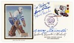 1992 MULTI SIGNED HOCKEY (HOF) FIRST DAY COVER SILK CACHE "BULL'S EYE".