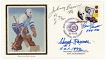 1992 MULTI SIGNED HOCKEY (HOF) FIRST DAY COVER SILK CACHE "BULL'S EYE".