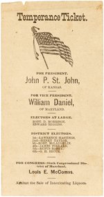 ST. JOHN & DANIEL 1884 MARYLAND TEMPERANCE TICKET PROHIBITION BALLOT.