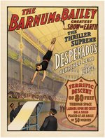BARNUM & BAILEY "DESPERADO'S TERRIBLE LEAP FOR LIFE" LINEN-MOUNTED CIRCUS POSTER.