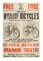 "HOPALONG CASSIDY BICYCLES" THEATER GIVEAWAY POSTER.