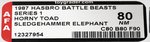 BATTLE BEASTS (1987) - HORNY TOAD & SLEDGEHAMMER ELEPHANT SERIES 1 AFA 80 NM.