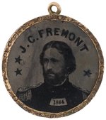 J. C. FREMONT RARE 1864 CAMPAIGN FERROTYPE BADGE IN 9KT GOLD FRAME.