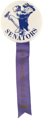 1957-60 WASHINGTON SENATORS CARTOON BUTTON WITH RIBBON.