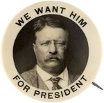 ROOSEVELT WE WANT HIM FOR PRESIDENT RARE 1912 REAL PHOTO BUTTON.