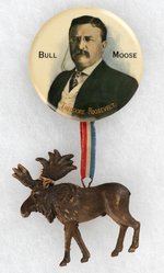 ROOSEVELT BULL MOOSE 1912 PORTRAIT BUTTON SUSPENDING MOOSE HAKE #62.