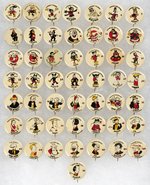 CARTOONS AND NEWSPAPER COMIC CHARACTERS  MID 1930s RARE COMPLETE 50 BUTTON SET IN HIGH GRADE YELLOW ACCENT VARIETY.