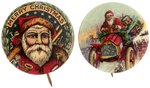 TWO RARE SANTA BUTTONS IN 7/8" SIZE.