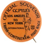 LOS ANGELES TO NEW YORK CITY 1928 FAMOUS BUNION DERBY FOOT RACE BUTTON PHOTO EXAMPLE FROM HAKE'S 1986 BUTTON BOOK.