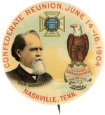 CONFEDERATE REUNION BUTTON FROM 1904 NASHVILLE, TN  WITH GEN. GORDON PORTRAIT & J.I. CASE MACHINE CO. LOGO.