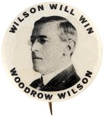 WILSON WILL WIN WOODROW WILSON SCARCE PORTRAIT BUTTON HAKE #61.