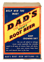 WORLD WAR II HOMEFRONT/DAD'S ROOT BEER BOTTLE CAP COLLECTION BOX.