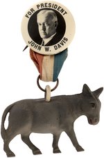 JOHN W. DAVIS REAL PHOTO 1924 BUTTON WITH DONKEY ATTACHMENT.