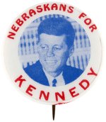 NEBRASKANS FOR KENNEDY BLUETONE PORTRAIT BUTTON UNLISTED IN HAKE.