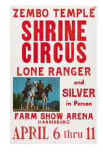 THE LONE RANGER & SILVER - ZEMBO SHRINE CIRCUS POSTER & CLAYTON MOORE SIGNED PROGRAM.