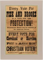 FISK AND BROOKS PROHIIBTION PARTY CHRISTIAN VOTER 1888 BROADSIDE.