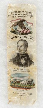 HENRY CLAY 1844 PORTRAIT RIBBON WITH FULL COLOR VIGNETTES.