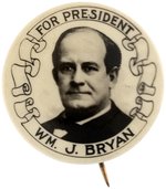 FOR PRESIDENT Wm. J. BRYAN SCARCE 1908 REAL PHOTO PORTRAIT BUTTON.