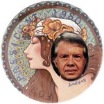 CARTER FOR PRESIDENT 1980 PORTRAIT BUTTON W/ART BY DAVID RUSSELL.