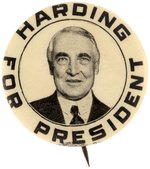 HARDING FOR PRESIDENT SMILING PORTRAIT BUTTON HAKE #5.