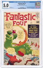 FANTASTIC FOUR #1 NOVEMBER 1961 CGC 5.0 VG/FINE (FIRST FANTASTIC FOUR & MOLE MAN).