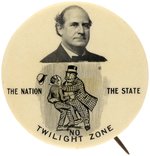 BRYAN "TWILIGHT ZONE" OUTSTANDING 1908 CARTOON BUTTON HAKE #3233.