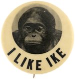 I LIKE IKE RARE MONKEY PORTRAIT BUTTON UNLISTED IN HAKE.