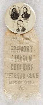 FREMONT LINCOLN COOLIDGE VETERANS CLUB TRIGATE BUTTON & RIBBON.