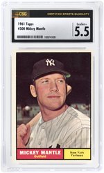 1961 TOPPS #300 MICKEY MANTLE (HOF) CSG 5.5 EX+.