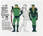 SUPER FRIENDS - GREEN ARROW HAND-PAINTED MODEL SHEET ANIMATION CEL.