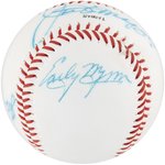 HOF MULTI-SIGNED BASEBALL WITH JOE DiMAGGIO.