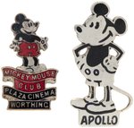 MICKEY MOUSE 1930s BRITISH ENAMEL BADGE PAIR EACH SERVING AS A MOVIE THEATRE CHILDREN'S CLUB MEMBERSHIP BADGE.