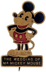 'THE WEDDING OF MR. MICKEY MOUSE" C. 1933 BRITISH SONG PROMOTIONAL ENAMEL ON BRASS BADGE.