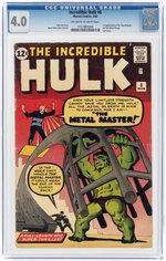 INCREDIBLE HULK #6 MARCH 1963 CGC 4.0 VG.