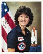NASA ASTRONAUT SALLY RIDE & STS-7 SPACE SHUTTLE CREW SIGNED PHOTO PAIR.