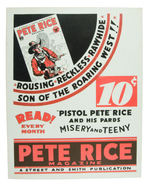 "PETE RICE MAGAZINE" STREET & SMITH PUBLICATIONS ADVERTISING SIGN.