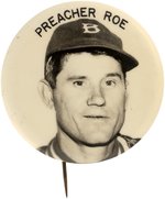 1950s BROOKLYN DODGERS PM10 SERIES PREACHER ROE REAL PHOTO STADIUM BUTTON.