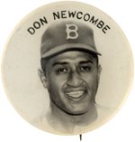 1950s BROOKLYN DODGERS PM10 SERIES DON NEWCOMBE REAL PHOTO STADIUM BUTTON.